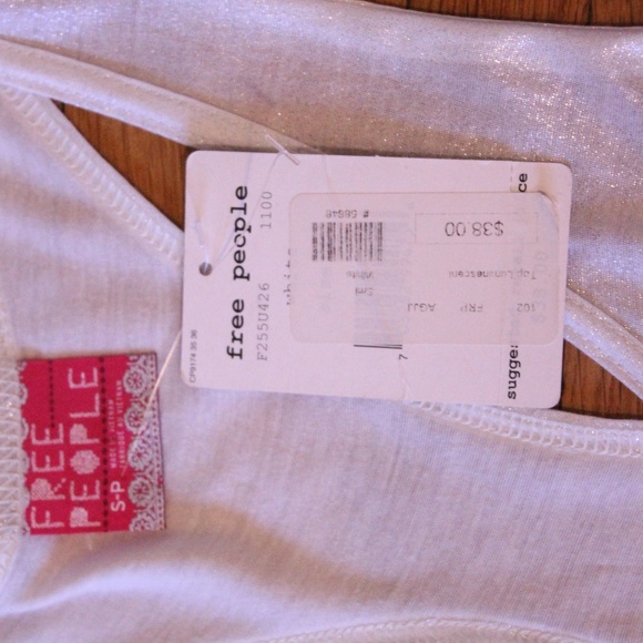 Free People NWT white shiny tank top - Picture 4 of 5